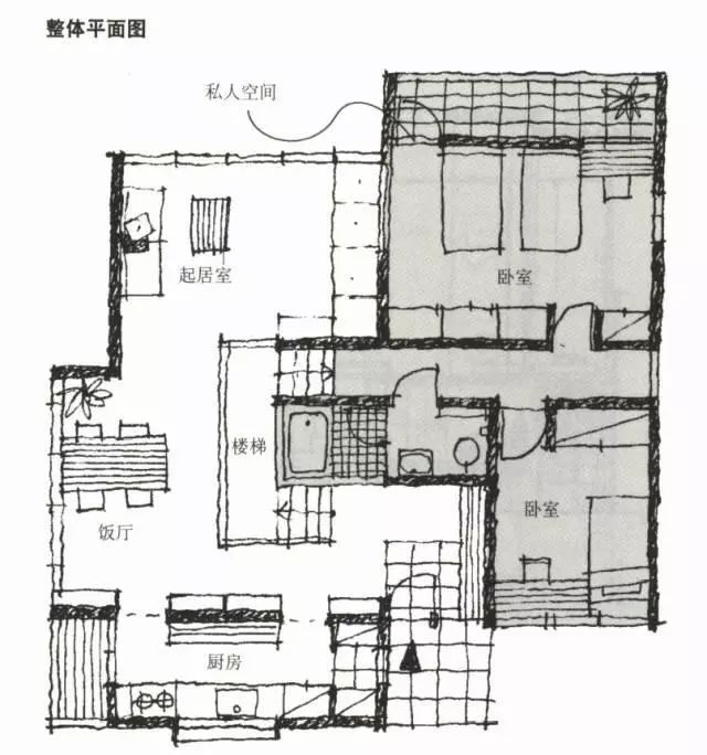 本住宅以楼梯为分界线