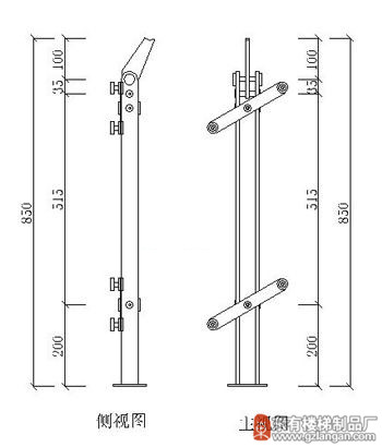 双扁不锈钢玻璃栏杆立柱(DY-8116)CAD图
