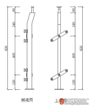 双扁砂光玻璃栏杆不锈钢立柱(DY-8132)CAD图