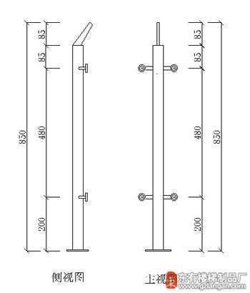 工程管状玻璃空心不锈钢栏杆立柱(DY-8139)CAD图