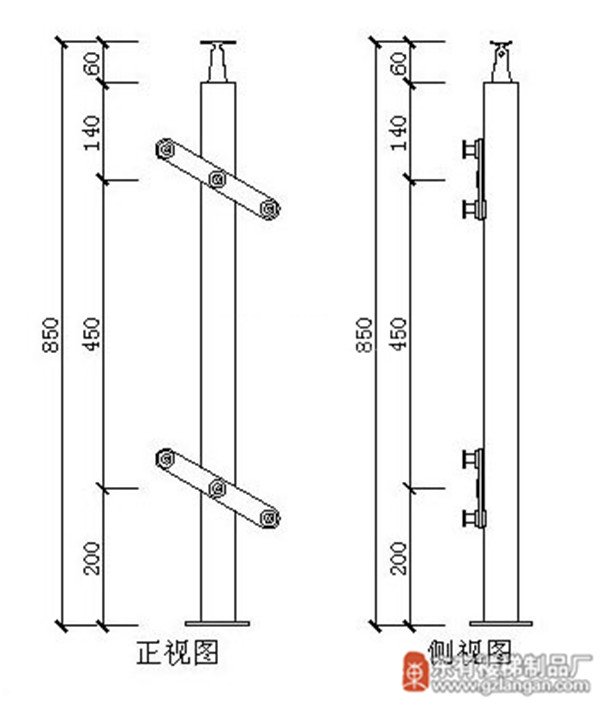 单扁管状玻璃不锈钢楼梯立柱(DY-8179)CAD图