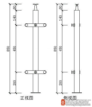 圆柱管状玻璃不锈钢楼梯立柱(DY-8189)CAD图