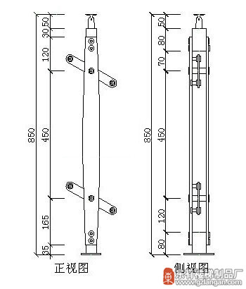 双扁普通不锈钢玻璃扶手立柱(DY-8207)CAD图