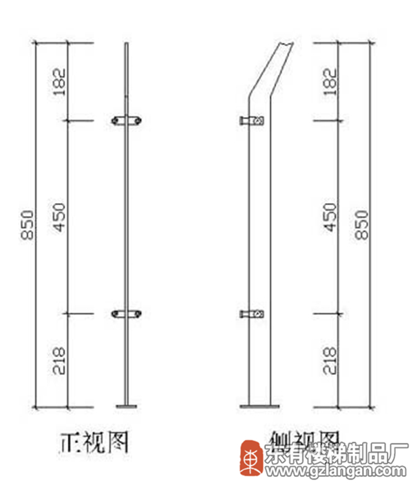 单扁不锈钢玻璃护栏立柱(DY-8136)CAD图