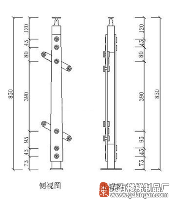 双扁不锈钢玻璃阳台护栏立柱(DY-8160)CAD图