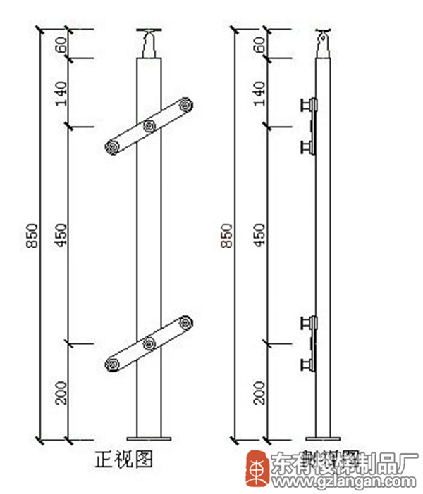 管状玻璃不锈钢栏杆扶手立柱(DY-8185)CAD图