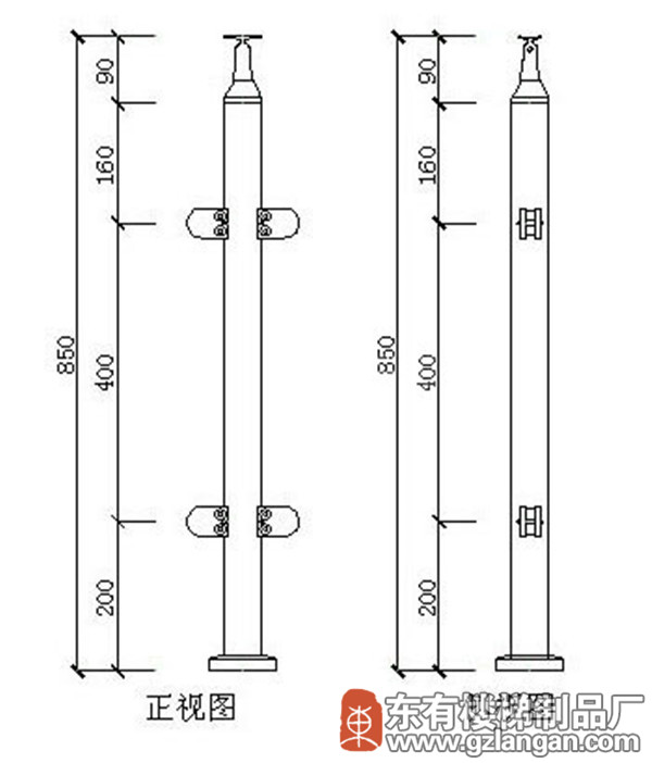双扁玻璃不锈钢工程立柱(DY-8190)CAD图
