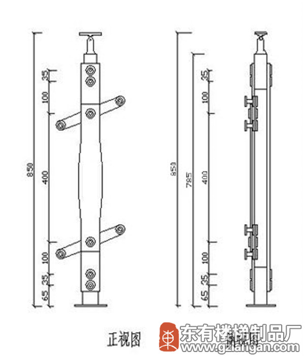 夹木玻璃不锈钢立柱(DY-8243)CAD图