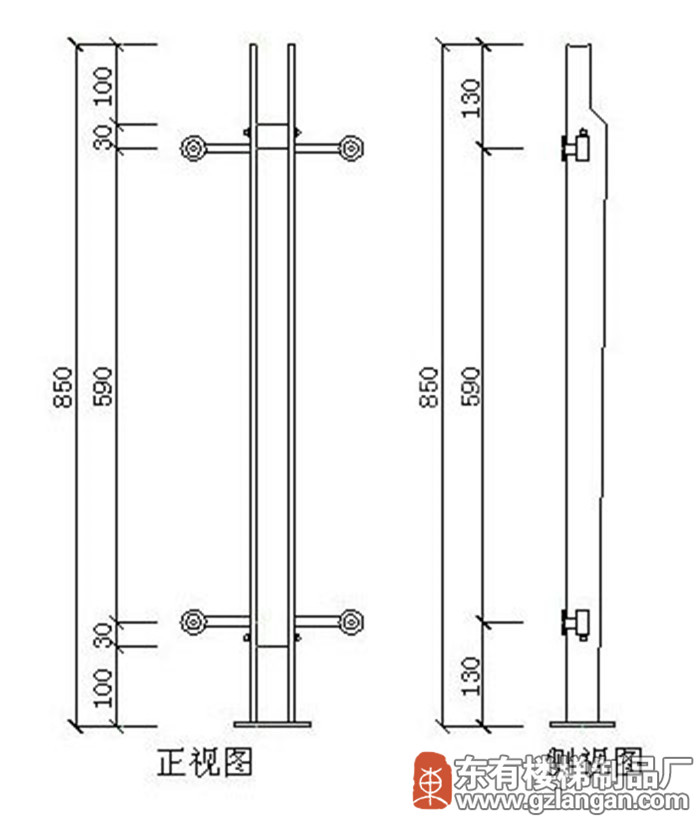 展厅玻璃穿管不锈钢栏杆立柱(DY-8109)CAD图