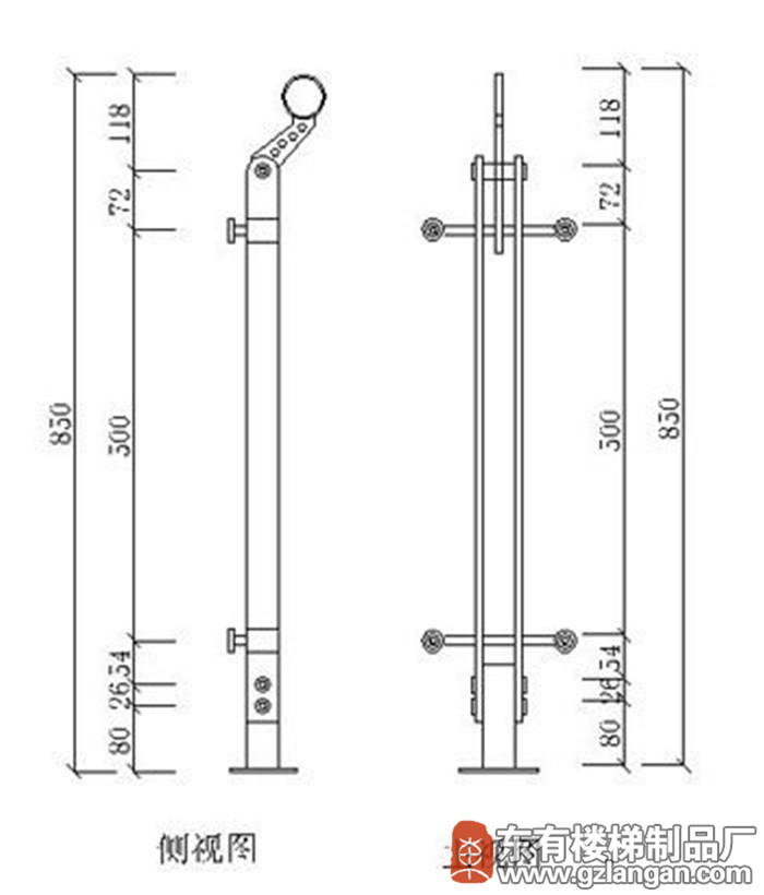 玻璃穿管不锈钢护栏立柱(DY-8114)CAD图