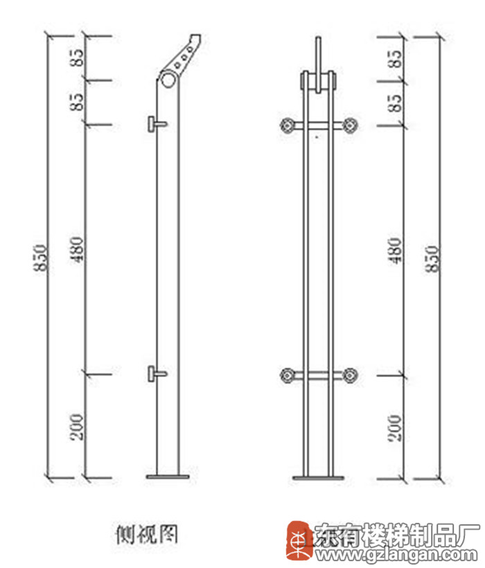 砂银双扁玻璃不锈钢立柱(DY-8120)CAD图