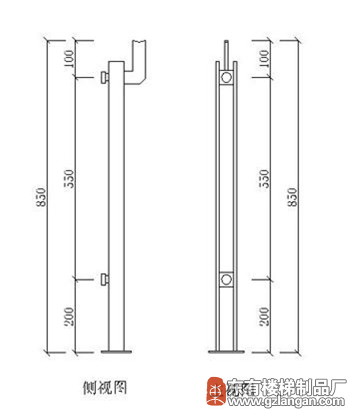 不锈钢钢化玻璃扶手立柱(DY-8127)CAD图