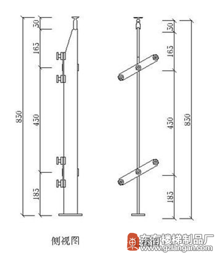 楼梯单扁不锈钢玻璃护栏立柱(DY-8137)CAD图
