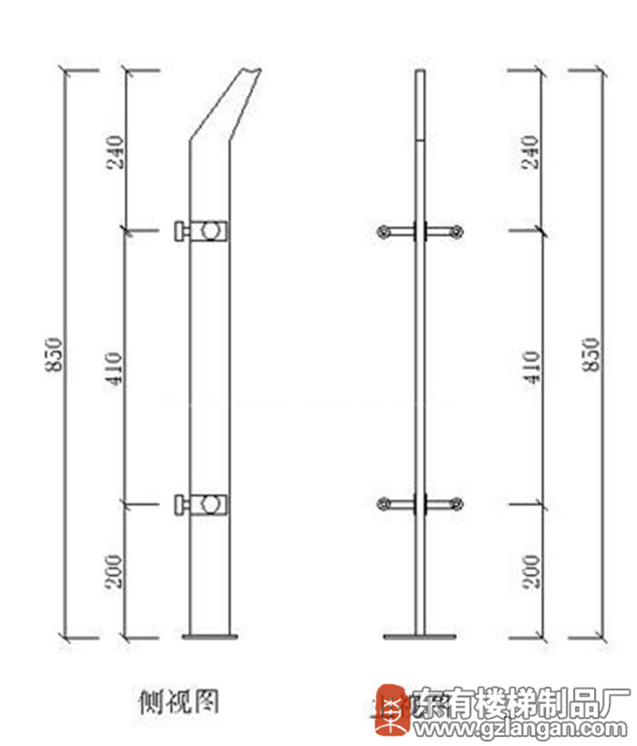 砂银不锈钢工程玻璃扶手立柱(DY-8145)CAD图