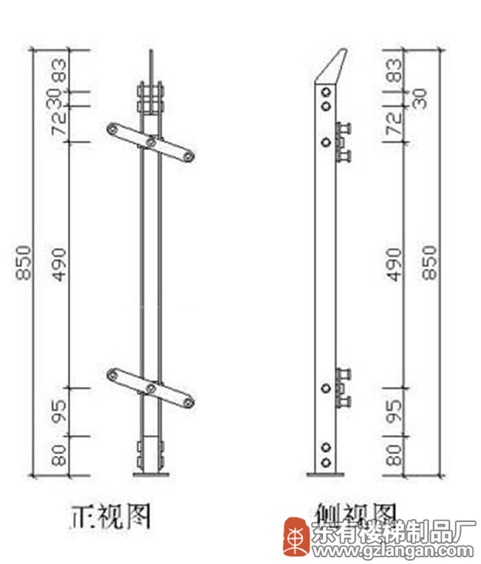 不锈钢阳台玻璃栏杆立柱(DY-8151)CAD图