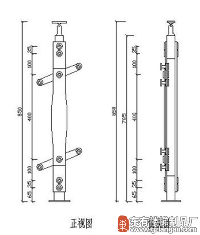 钛金夹木不锈钢玻璃楼梯护栏立柱(DY-8242)CAD图
