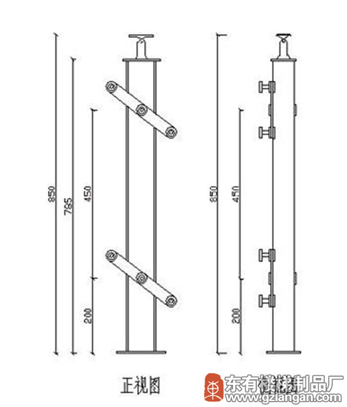夹木玻璃不锈钢工程扶手立柱(DY-8230)CAD图