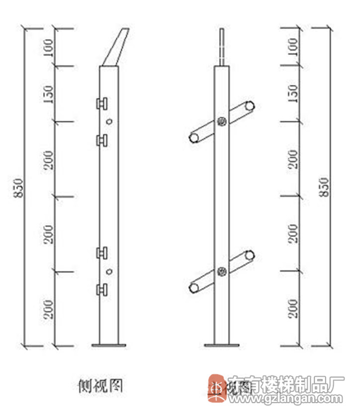 不锈钢阳台栏杆扶手立柱(DY-8138)CAD图