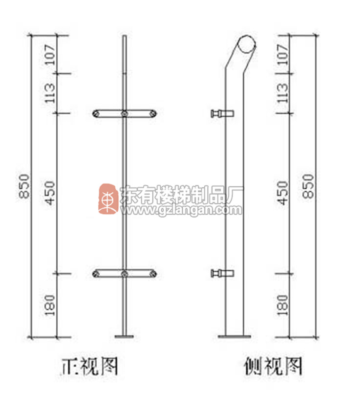 玻璃不锈钢栏杆扶手立柱(DY-8140)CAD图