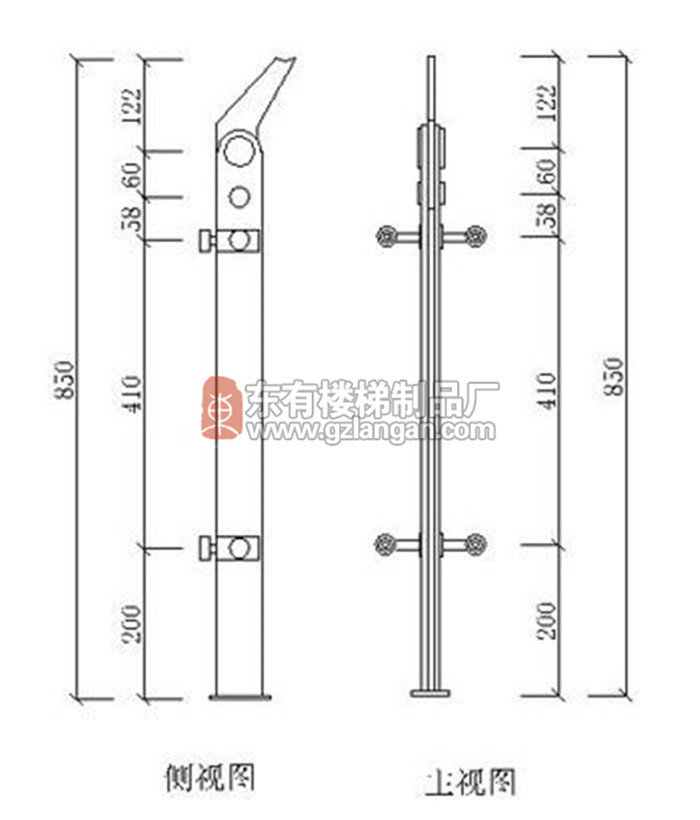 单扁不锈钢栏杆玻璃扶手立柱(DY-8143)CAD图