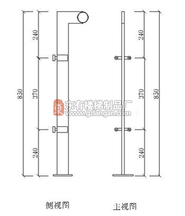 工程单扁玻璃不锈钢扶手立柱(DY-8146)CAD图