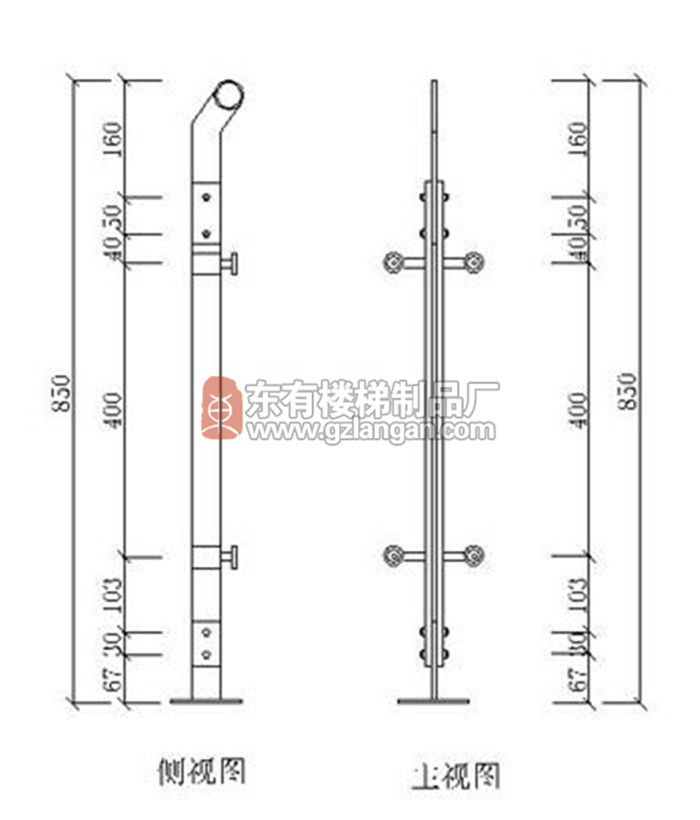 砂银玻璃不锈钢护栏立柱(DY-8150)CAD图