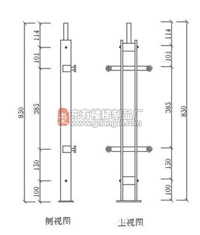 玻璃不锈钢护栏扶手楼梯立柱(DY-8152)CAD图